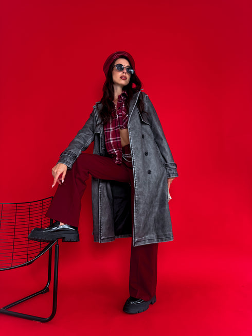 "RECORD OX88" leather imitation trench coat - GRAPHITE GREY